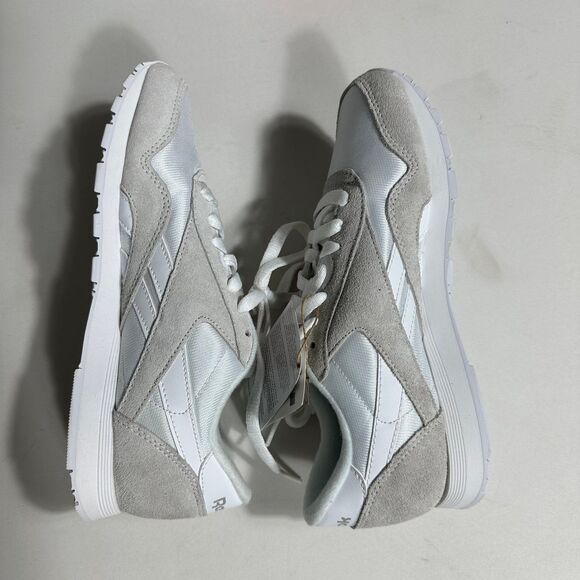 Reebok Womens Sz 8 Classic Suede Nylon White Gray Running Sneakers Shoes - New - Picture 4 of 10